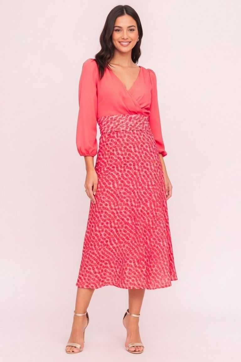 Vestido Midi Bicolor Escote Cruzado