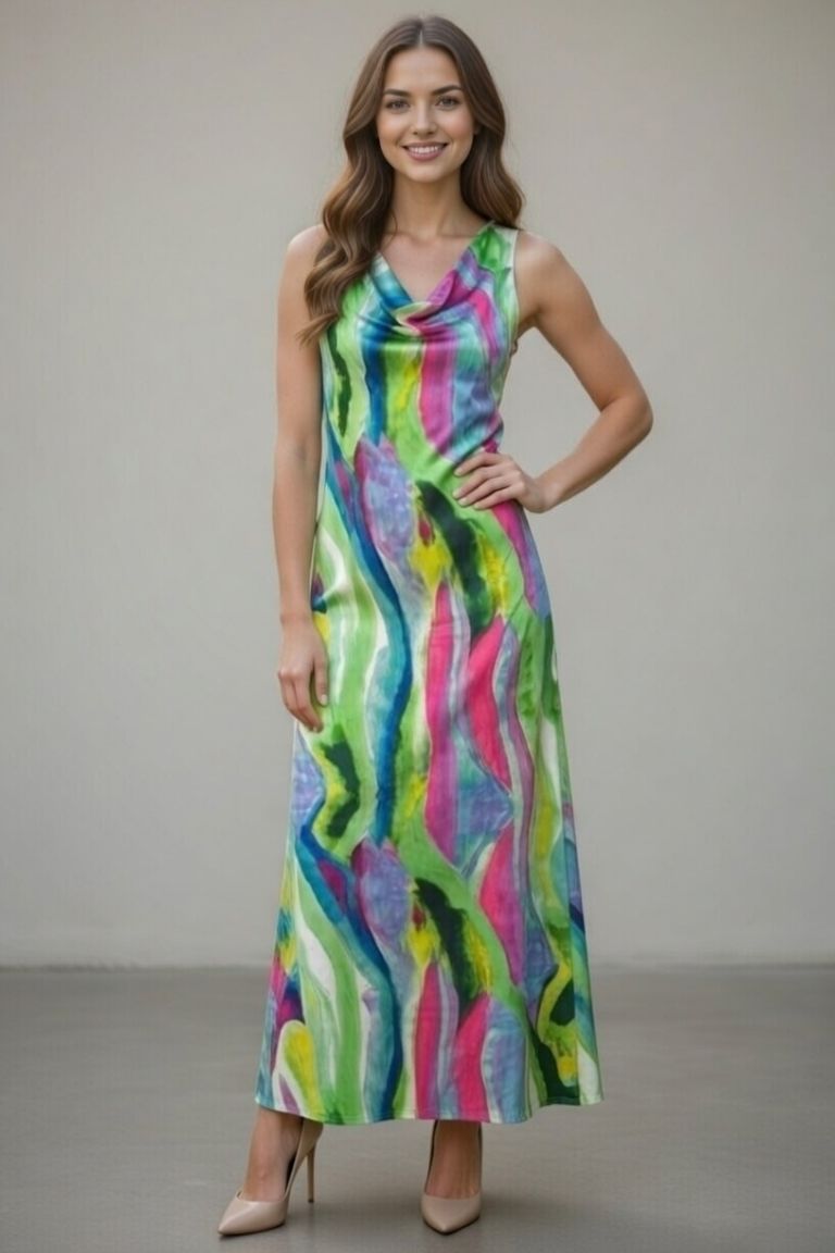 Vestido Tobillero Estampado Pinceladas