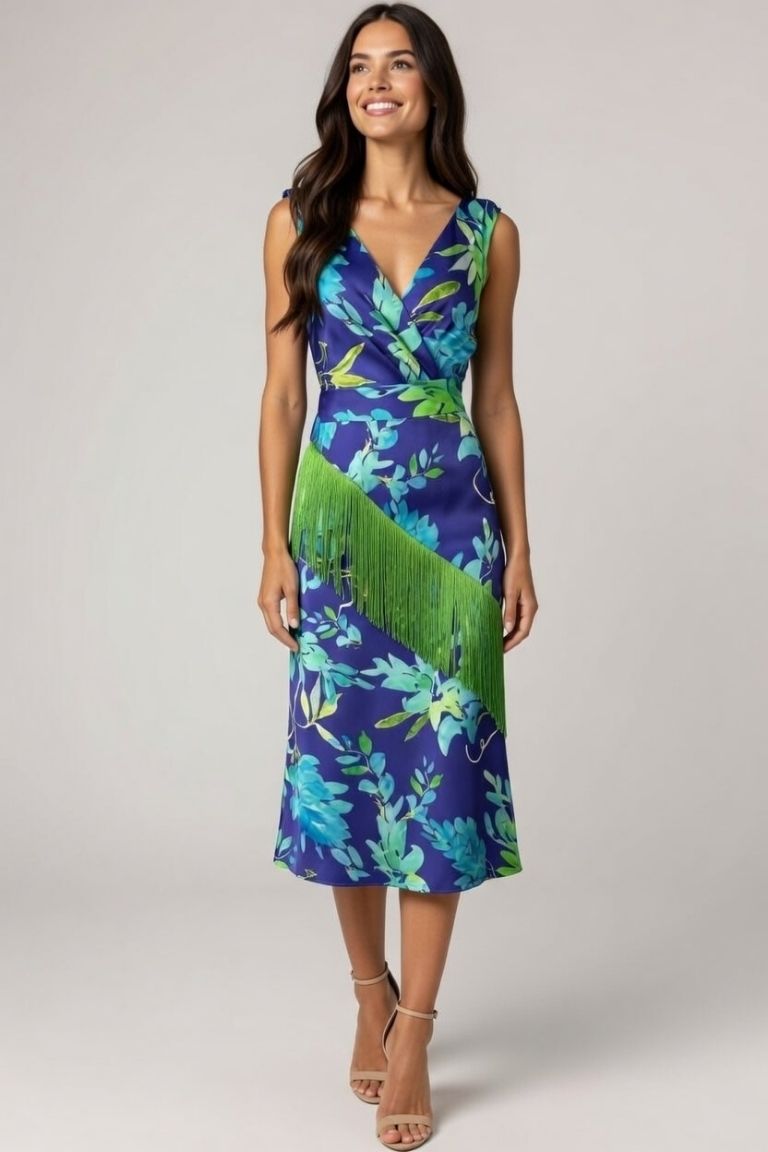 Vestido Midi Estampado Detalle Flecos