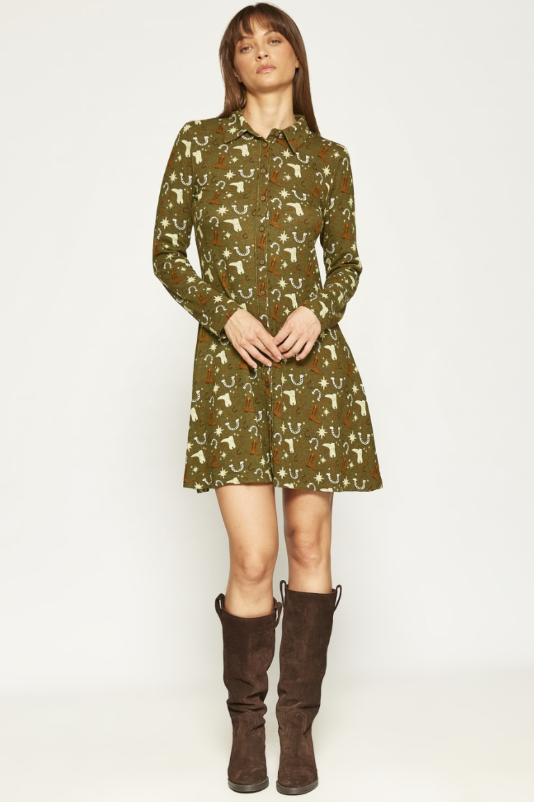 Vestido Camisero de Punto Estampado