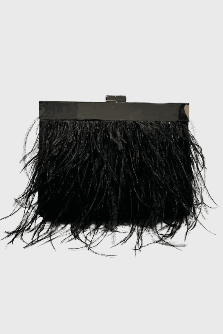 Bolso de Mano Negro con Plumas