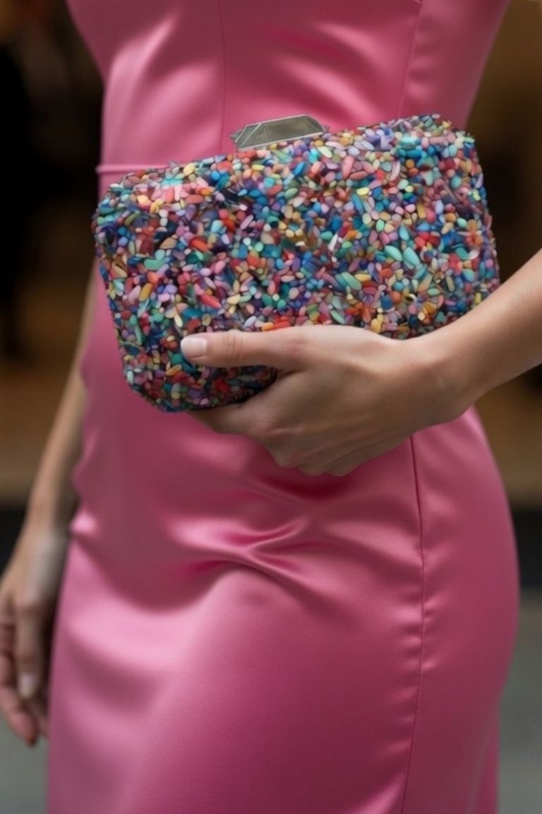 Bolso de Mano Negro Multicolor