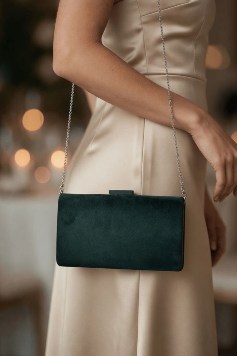 Bolso de Mano Antelina Verde con Plata