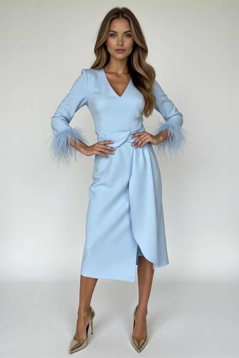 Vestido Midi Detalle Plumas