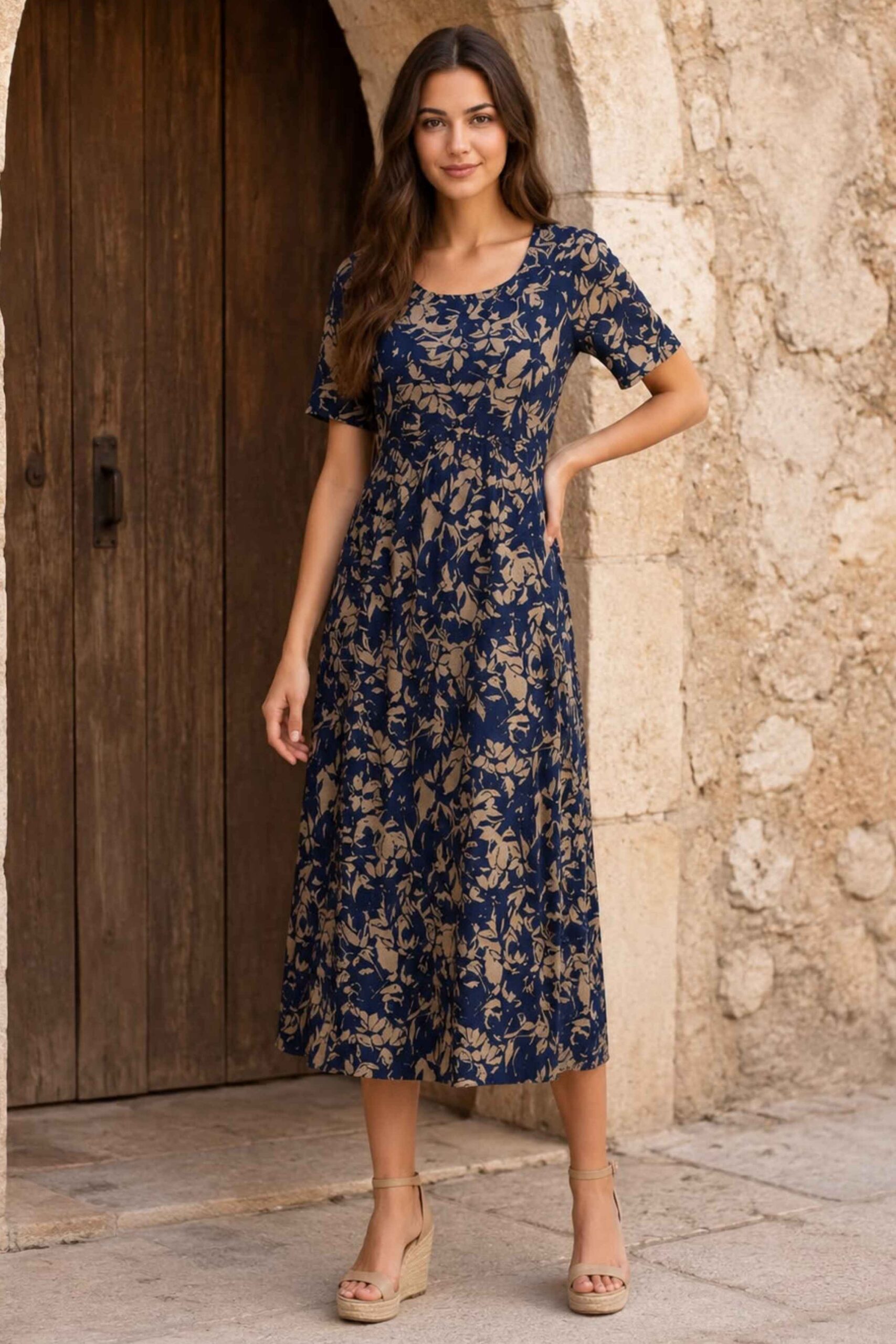 Vestido Marino Detalles Flores