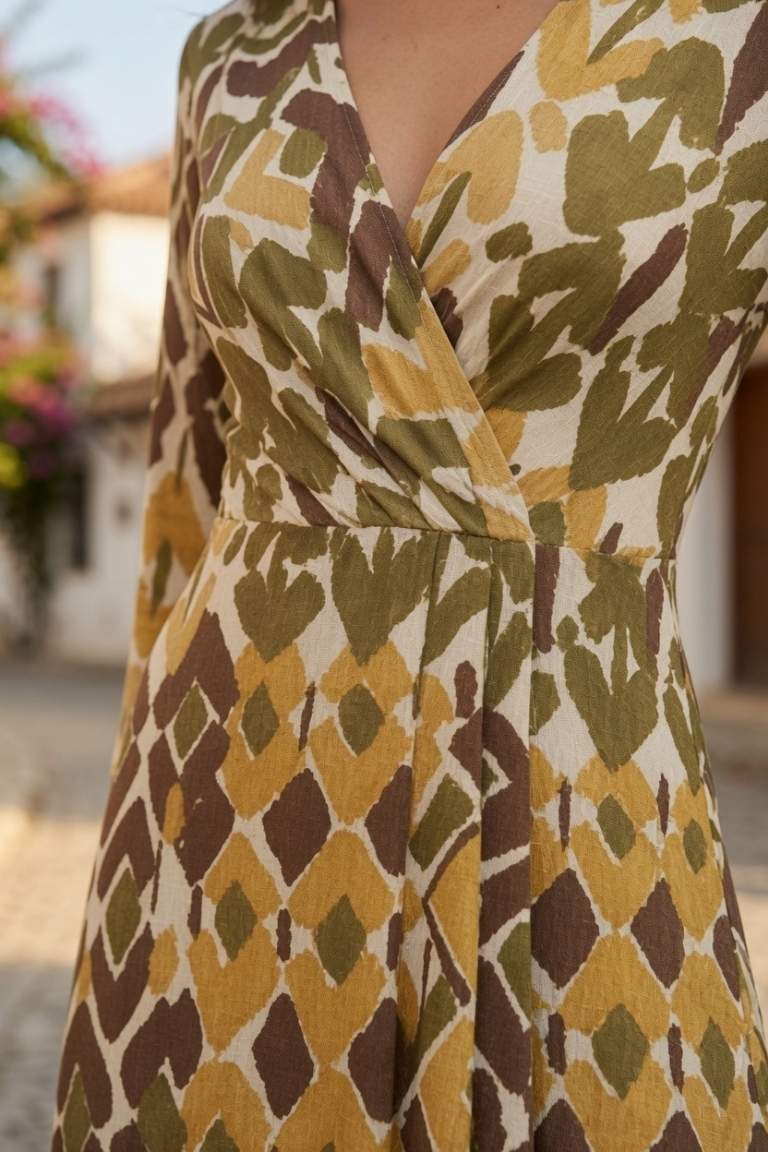 Vestido Midi Estampado Mostaza - Imagen 3