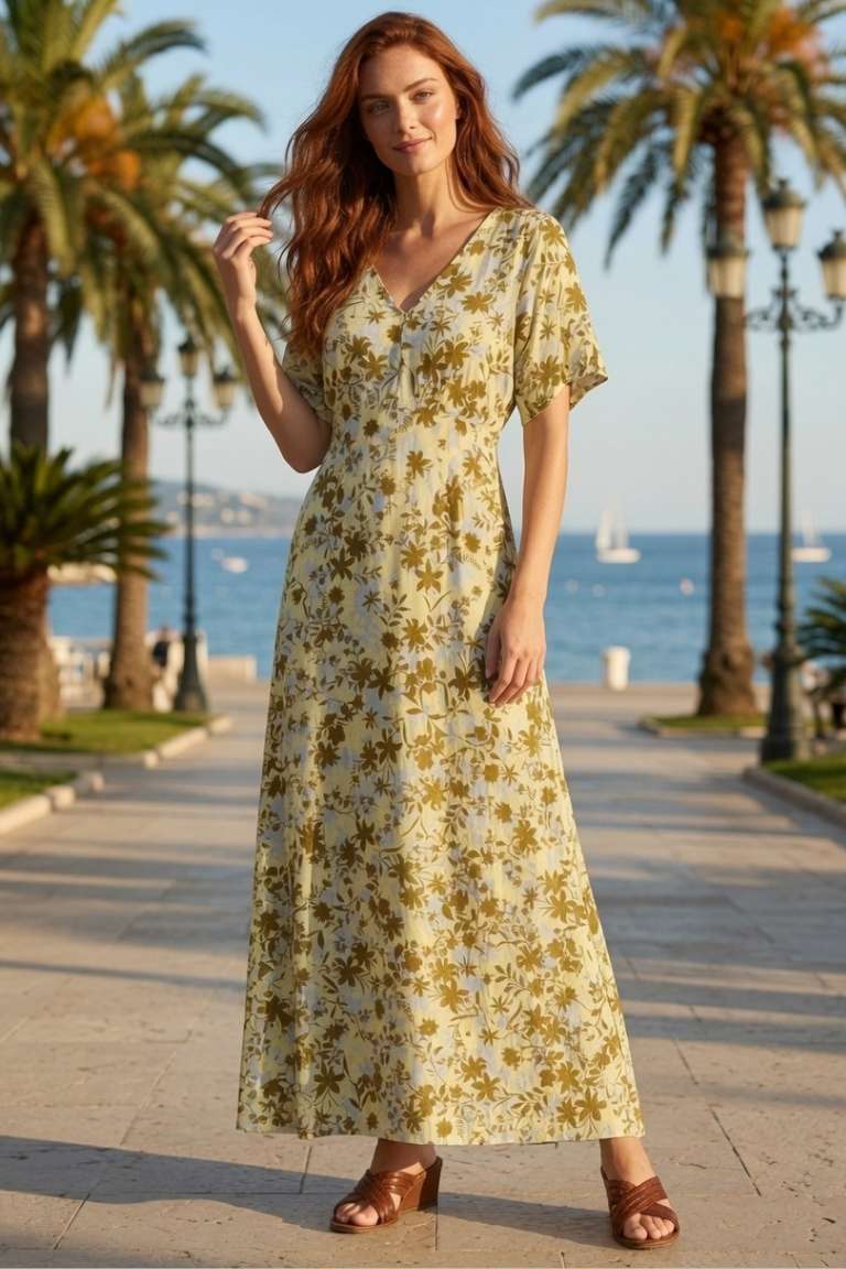 Vestido Estampado Floral Mostaza