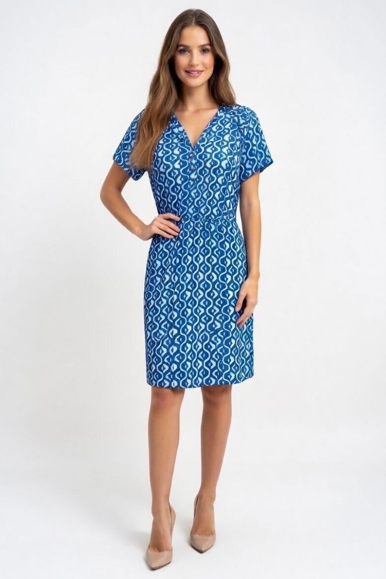 Vestido Estampado Geométrico Azul