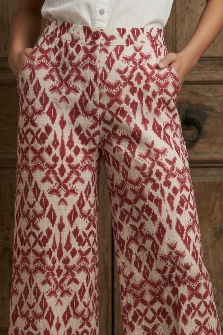 Pantalón Estampado Rojo Ancho - Imagen 3