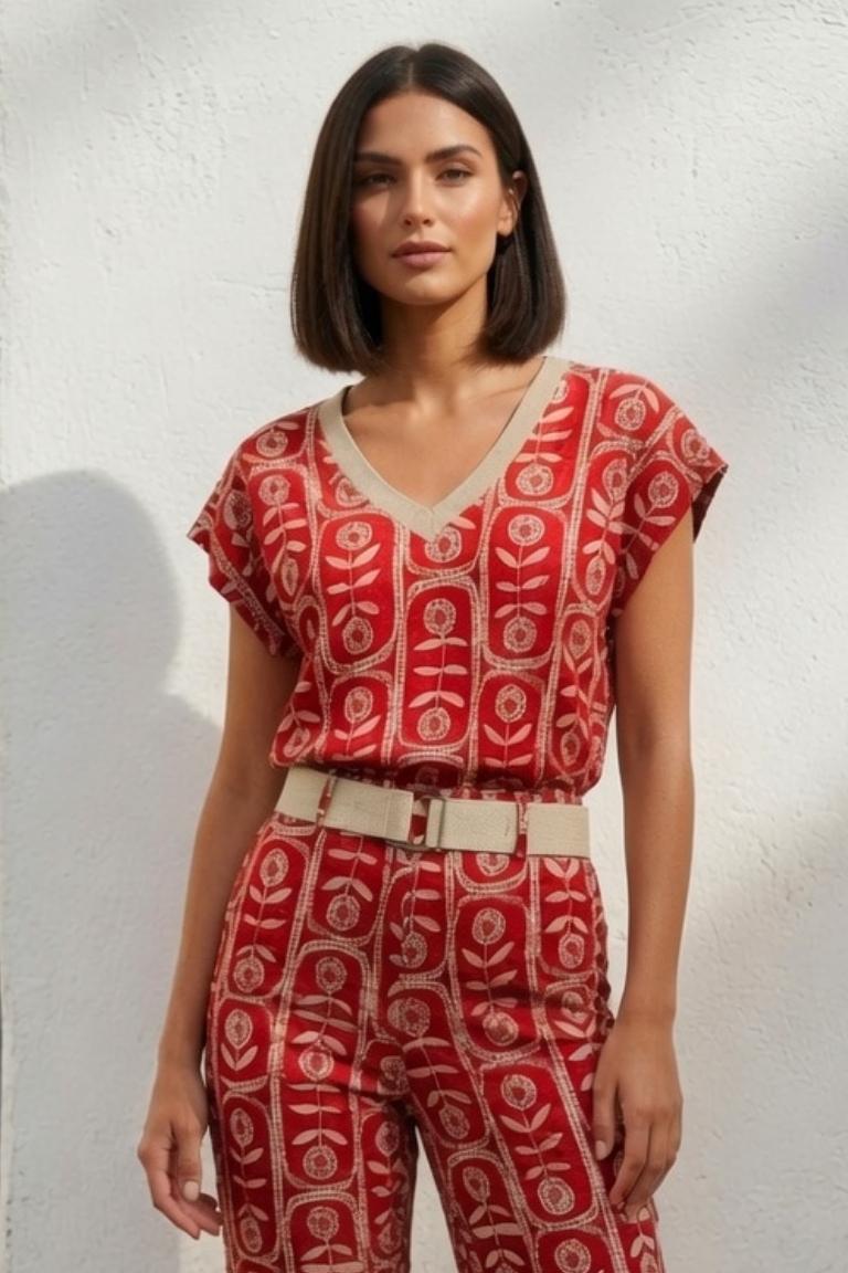 Blusa Estampada Geométrica Flores