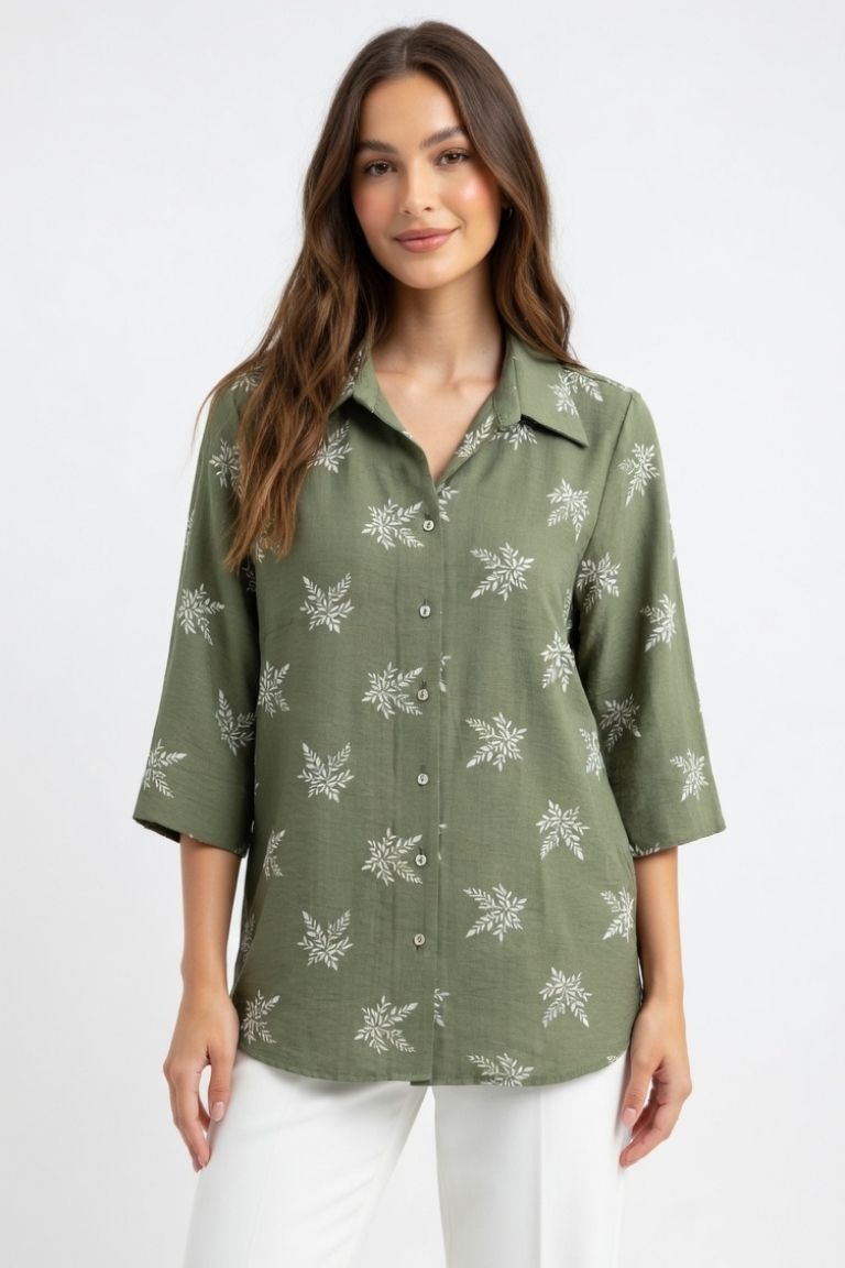 Blusa Botones Estampado Hojas