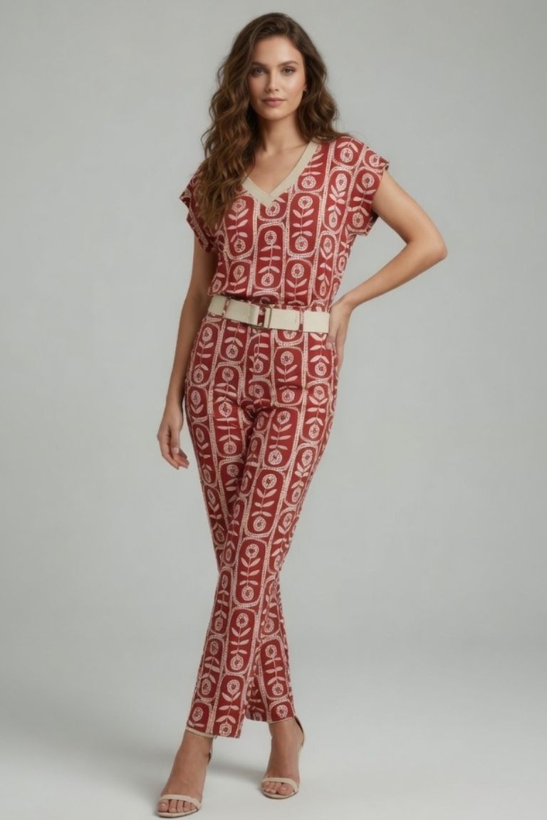 Pantalón Estampado Geométrico Flores - Imagen 2