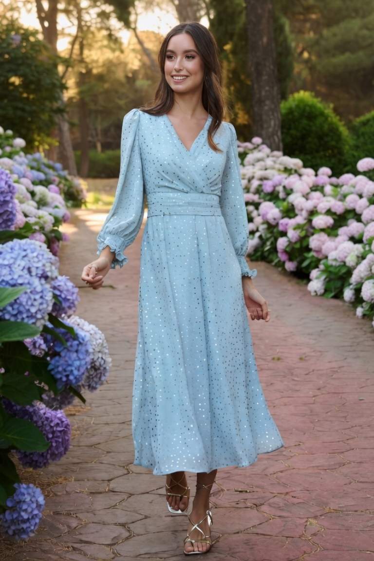 Vestido Midi Cruzado Celeste