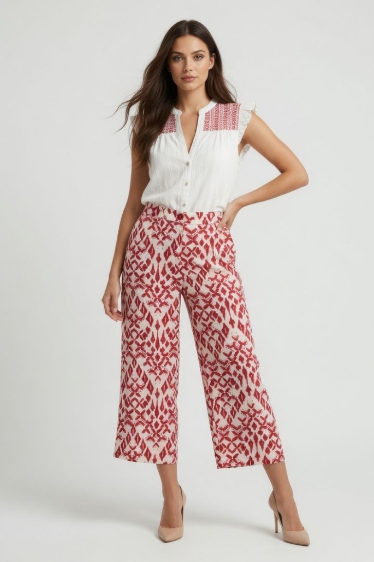 Pantalón Estampado Rojo Ancho