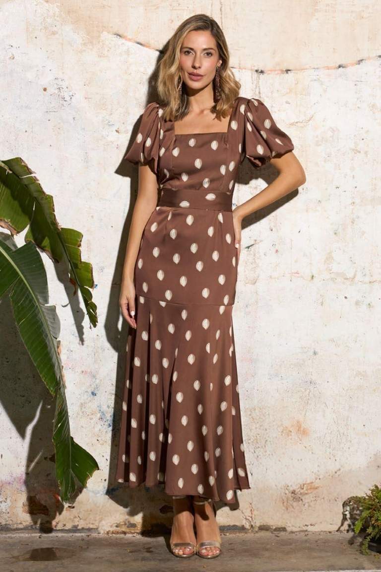 Vestido Tobillero Estampado Manga