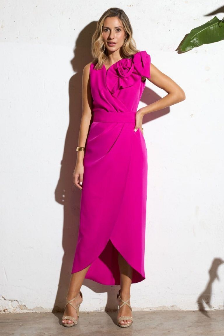 Vestido Midi Cruzado Detalle Flor