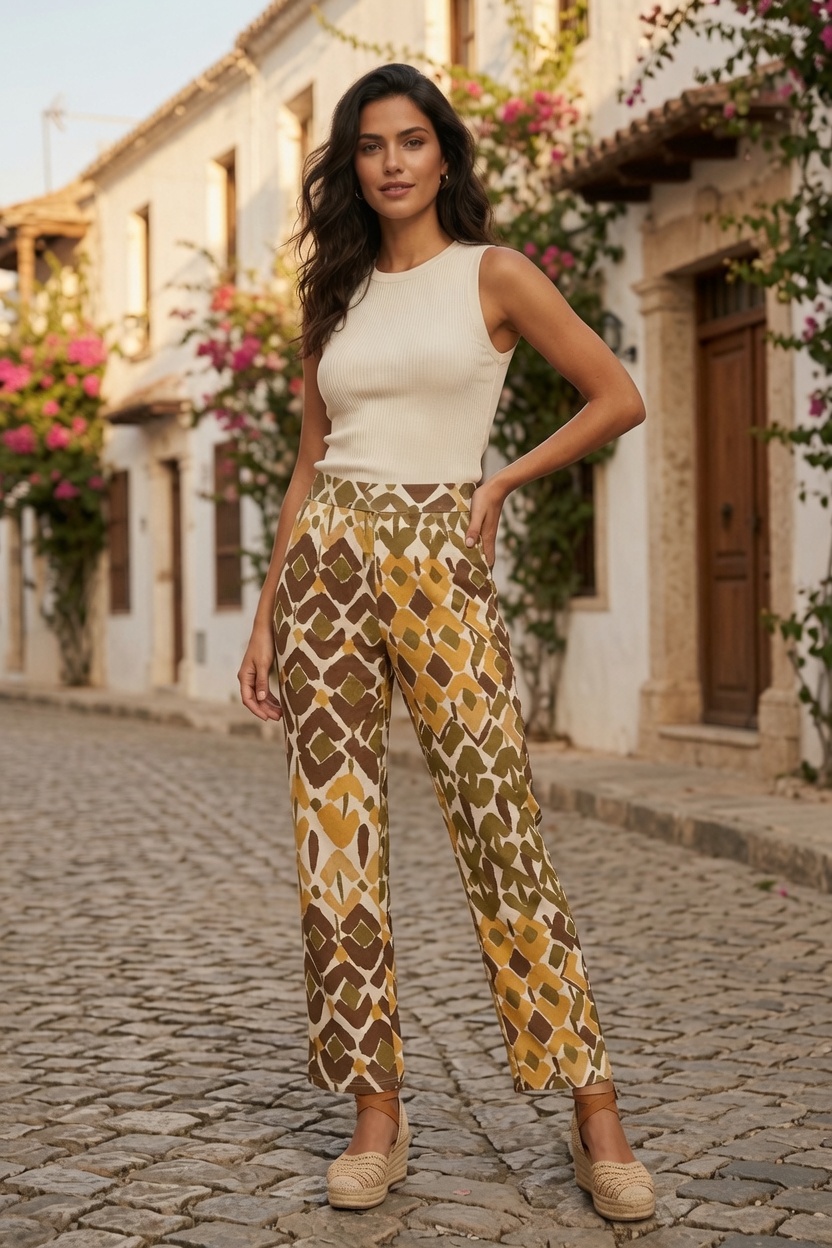 Pantalón Fluido Estampado Recto