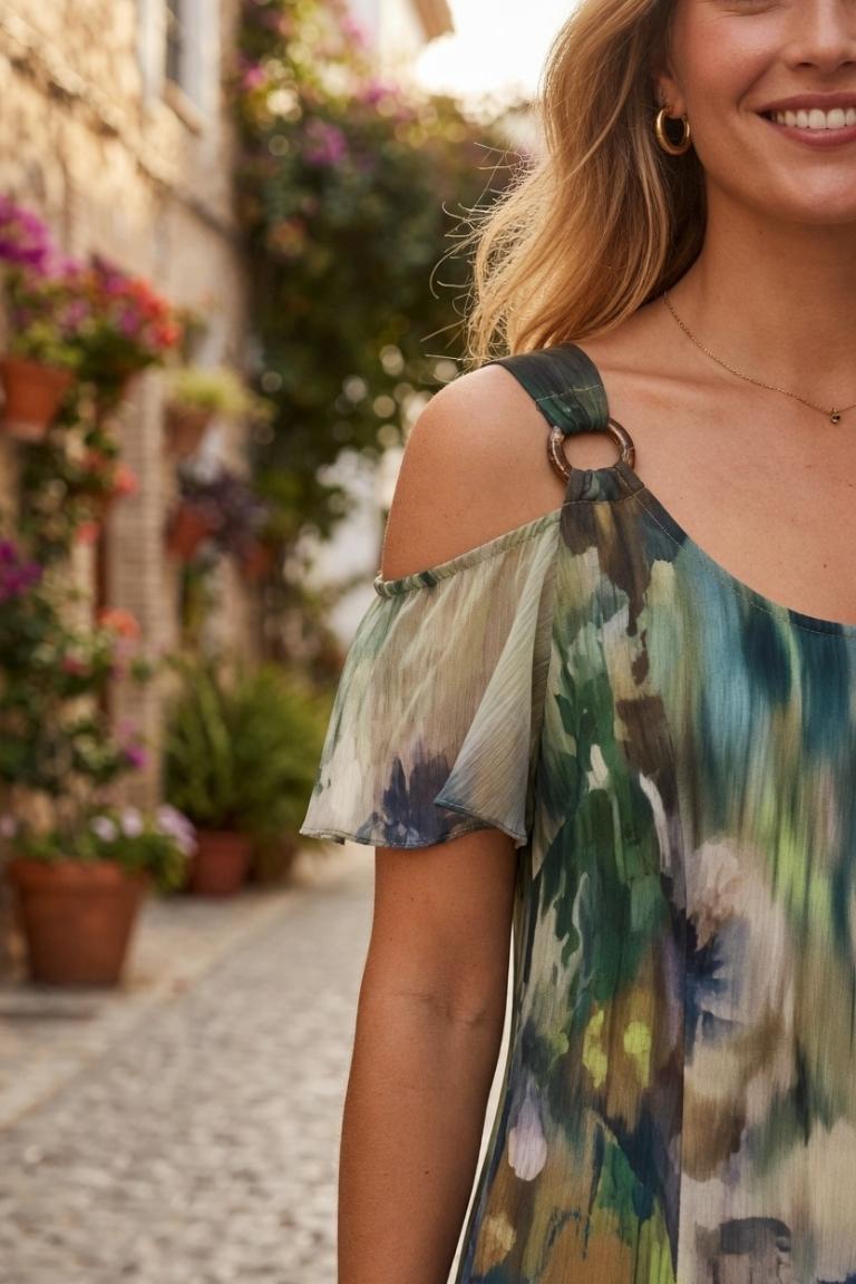 Vestido Midi Estampado Verde - Imagen 3