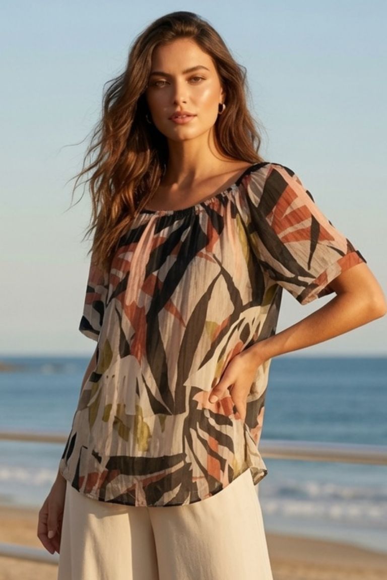 Blusa Estampada Detalle Mangas