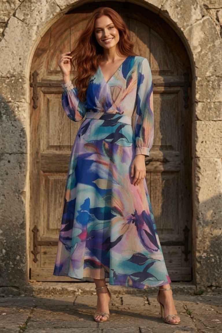 Vestido Midi Estampado Acuarela