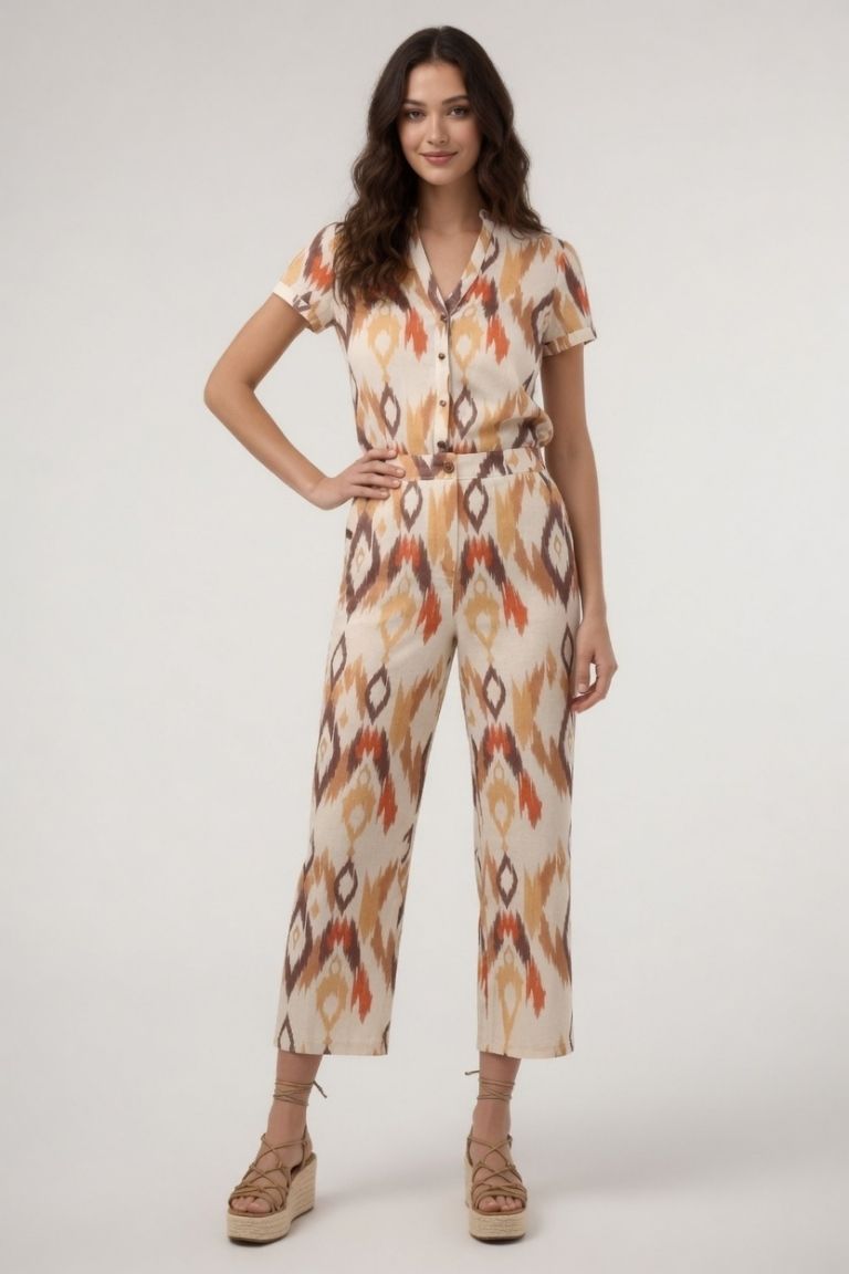 Pantalón Recto Estampado Étnico