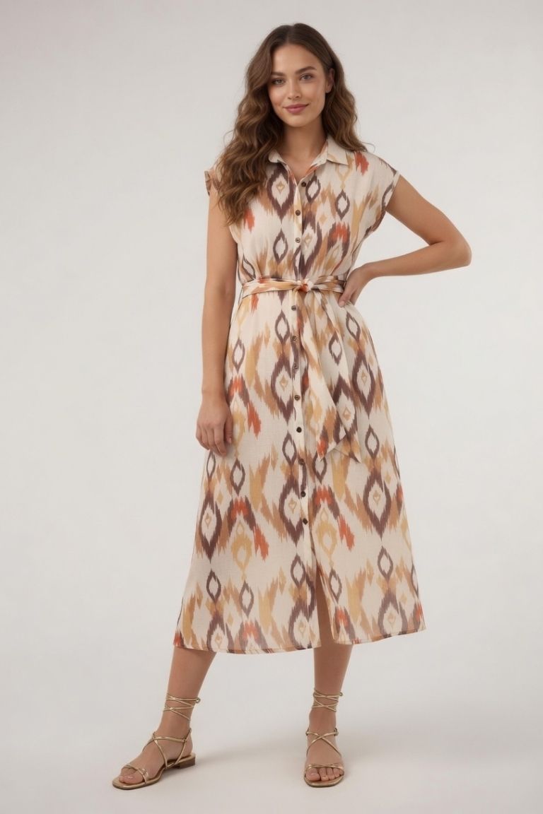 Vestido Midi Estampado Étnico