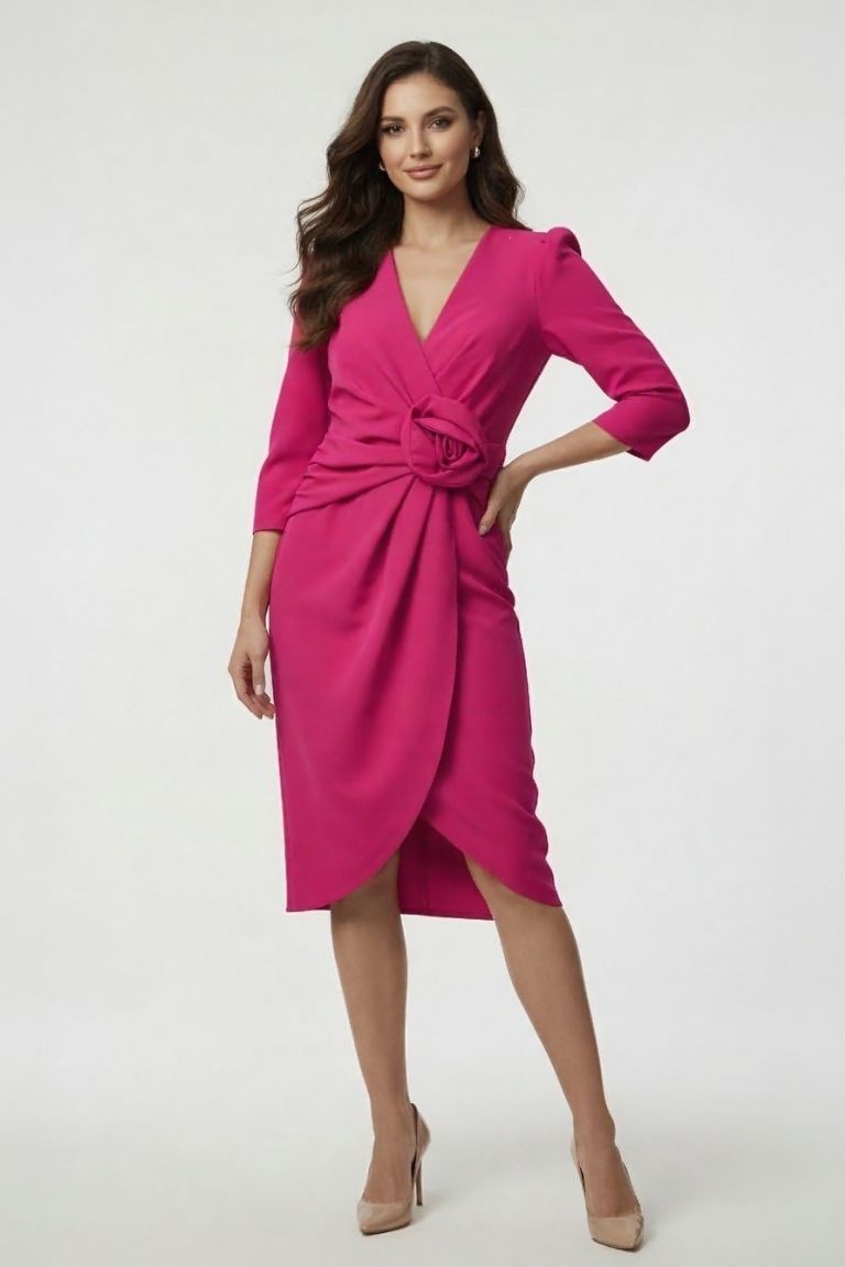 Vestido Midi Escote Flor