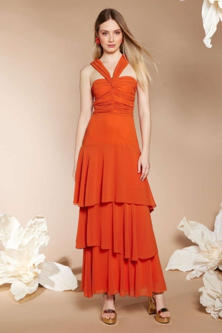 Vestido Largo Detalle Capas