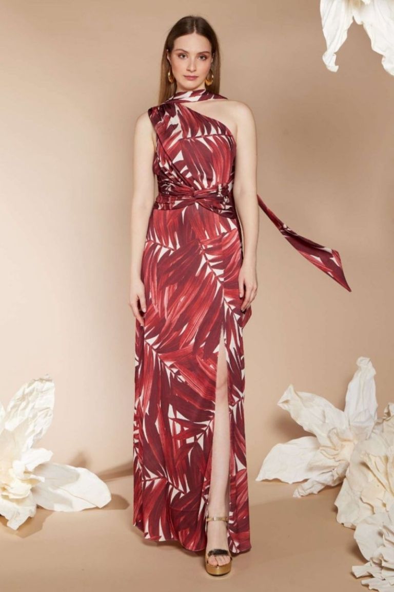 Vestido Largo Asimétrico Hojas