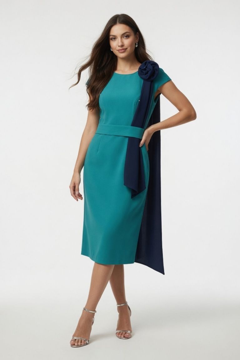 Vestido Midi Bicolor Flor