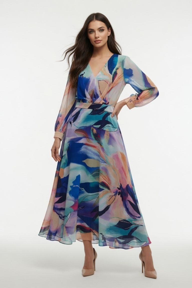 Vestido Midi Estampado Acuarela