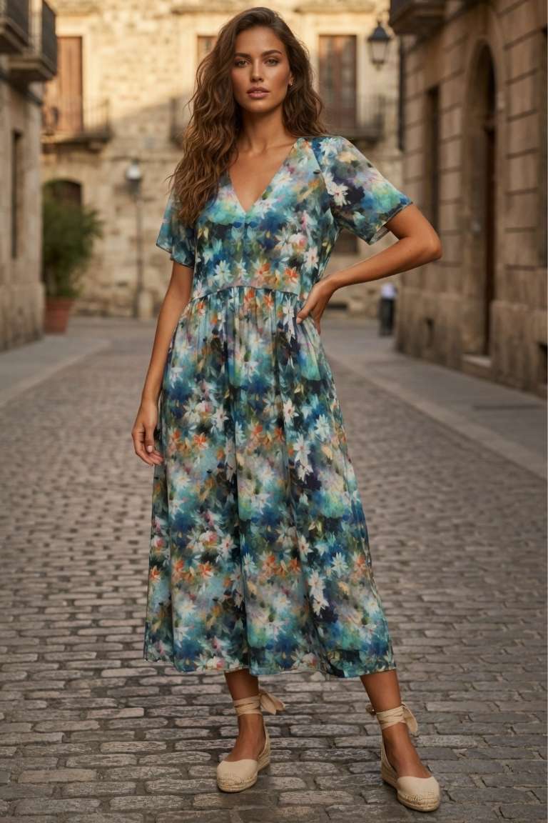 Vestido Midi Floral Acuarela