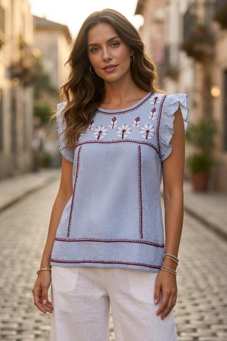 Blusa de Rayas Detalles Bordados