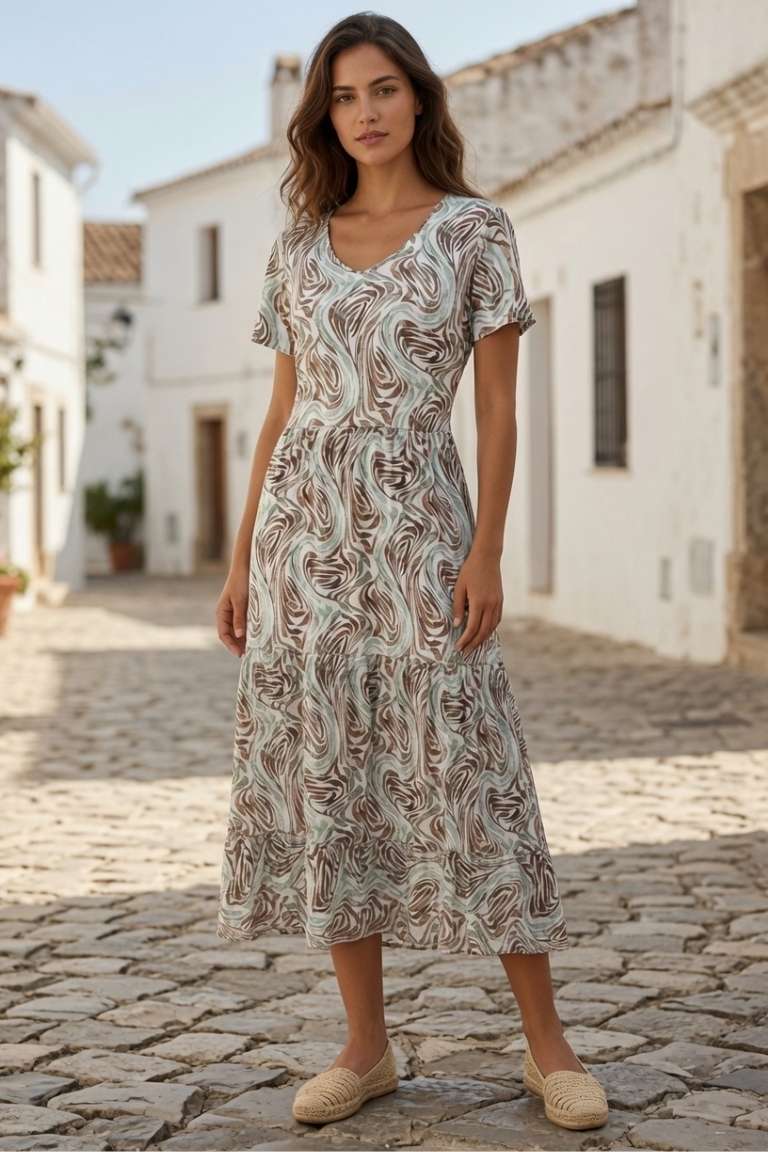 Vestido Largo de Punto Detalle Volantes Aqua