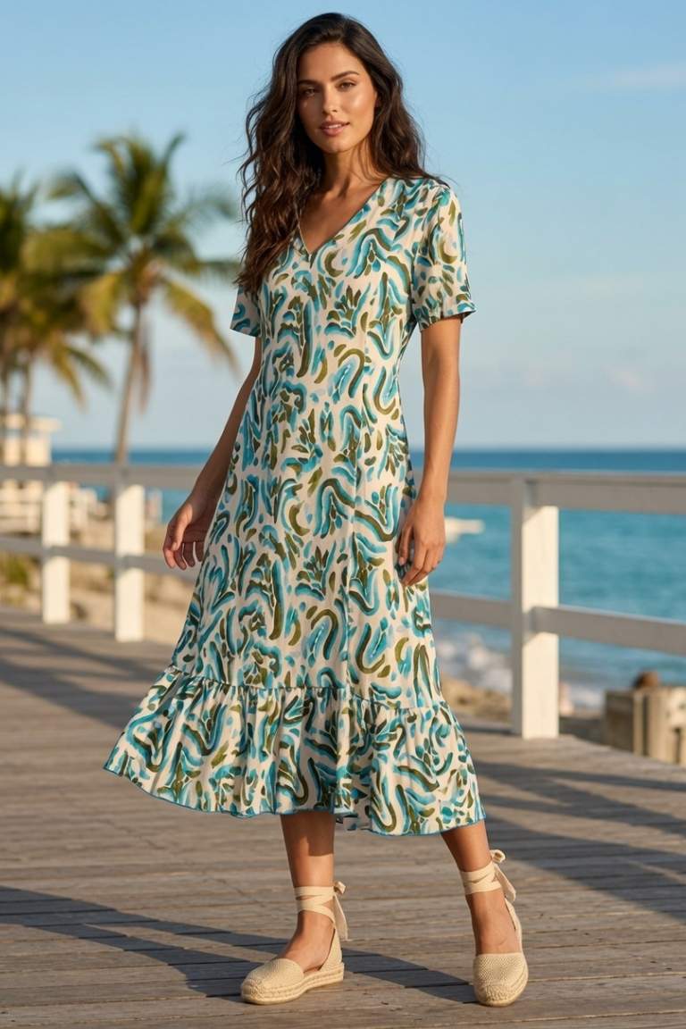 Vestido Midi Recto Bajo Volante