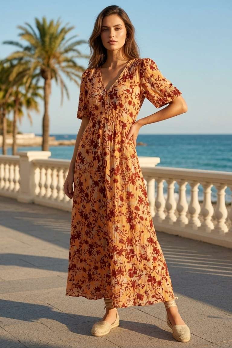 Vestido Estampado Floral Naranja