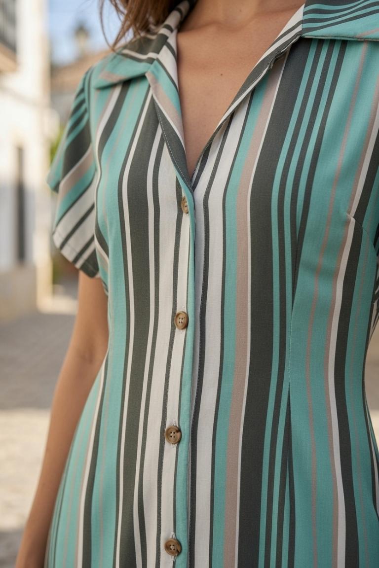 Vestido Midi Camisero de Punto Rayas - Imagen 4