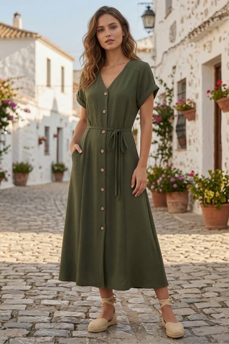 Vestido Midi Camisero Liso