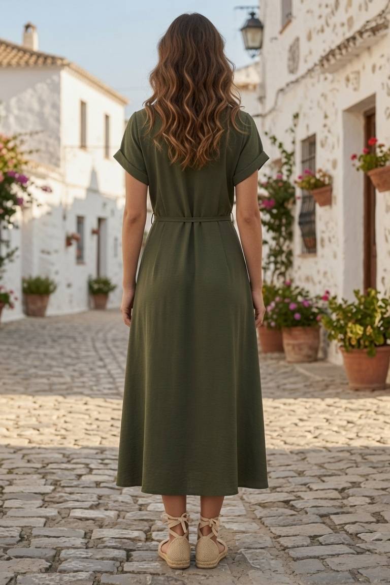 Vestido Midi Camisero Liso - Imagen 3
