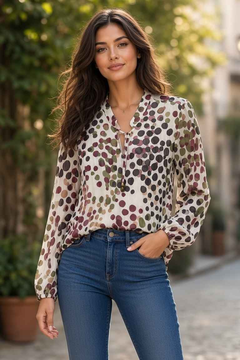 Blusa de Gasa Estampado Lunares