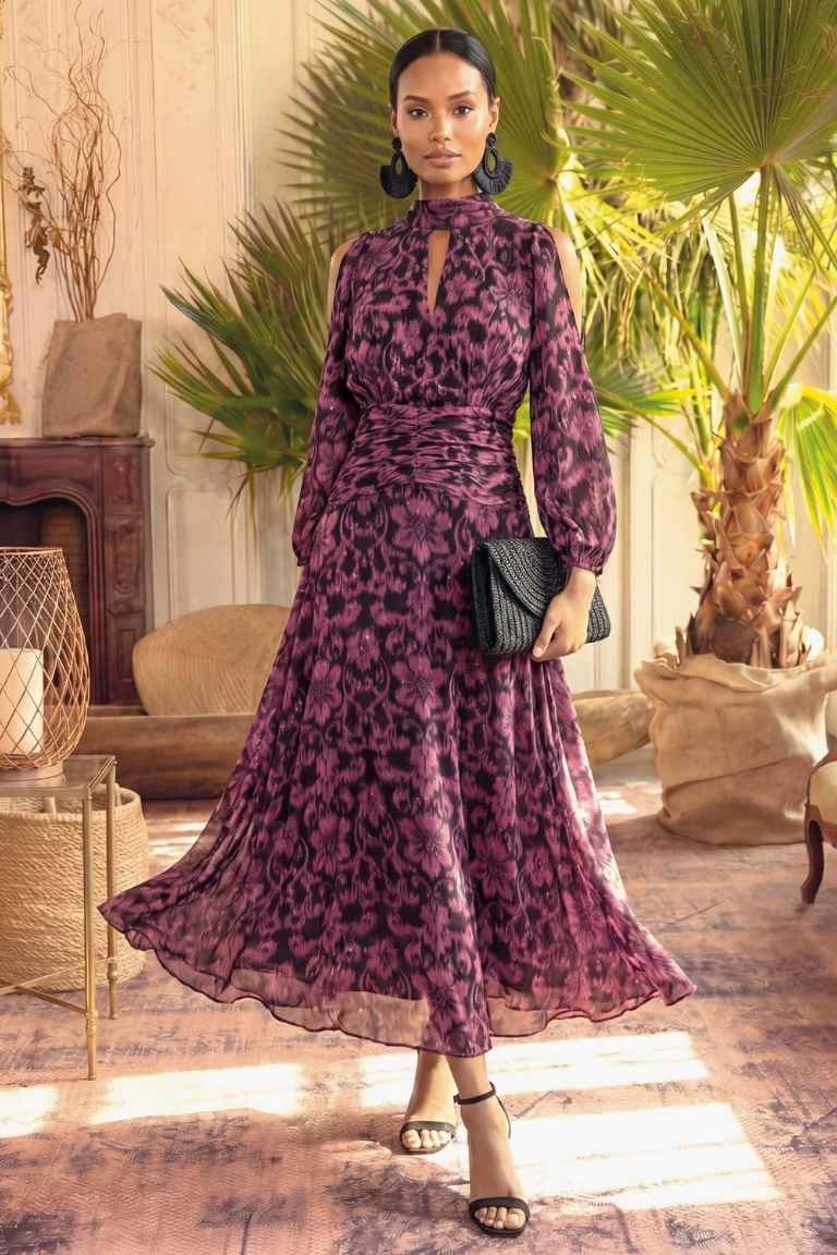 Vestido Midi Estampado Detalle Aberturas