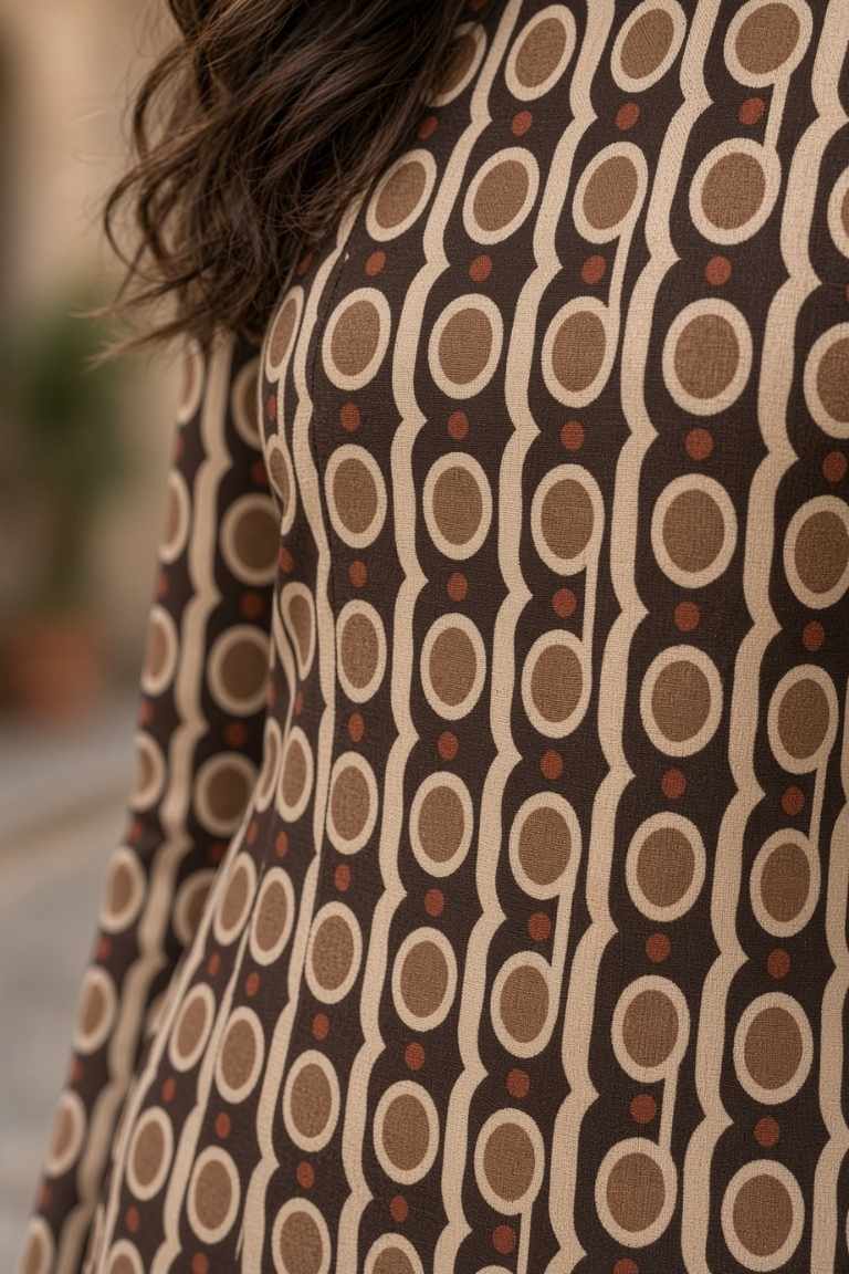 Vestido Corto Estampado Retro Marrón - Imagen 3