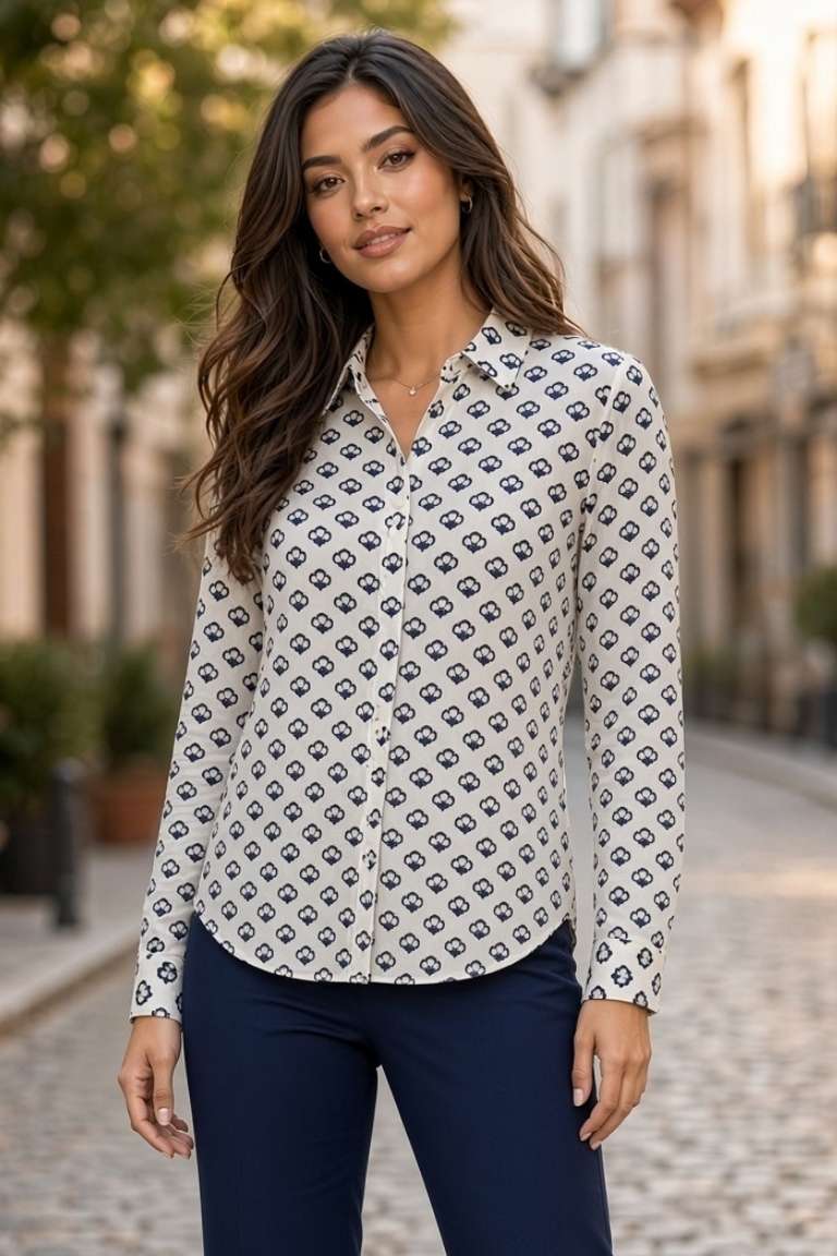 Camisa Estampada Flores Marino