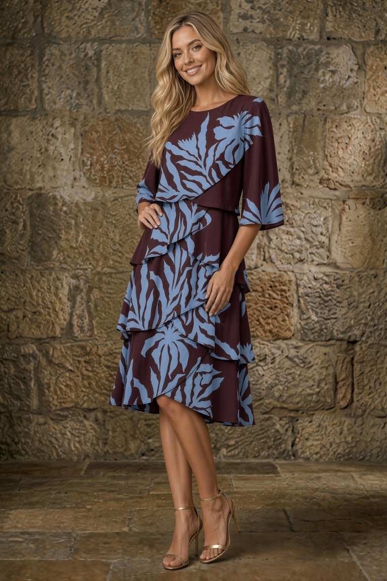 Vestido Midi Estampado Capas Oblicuas